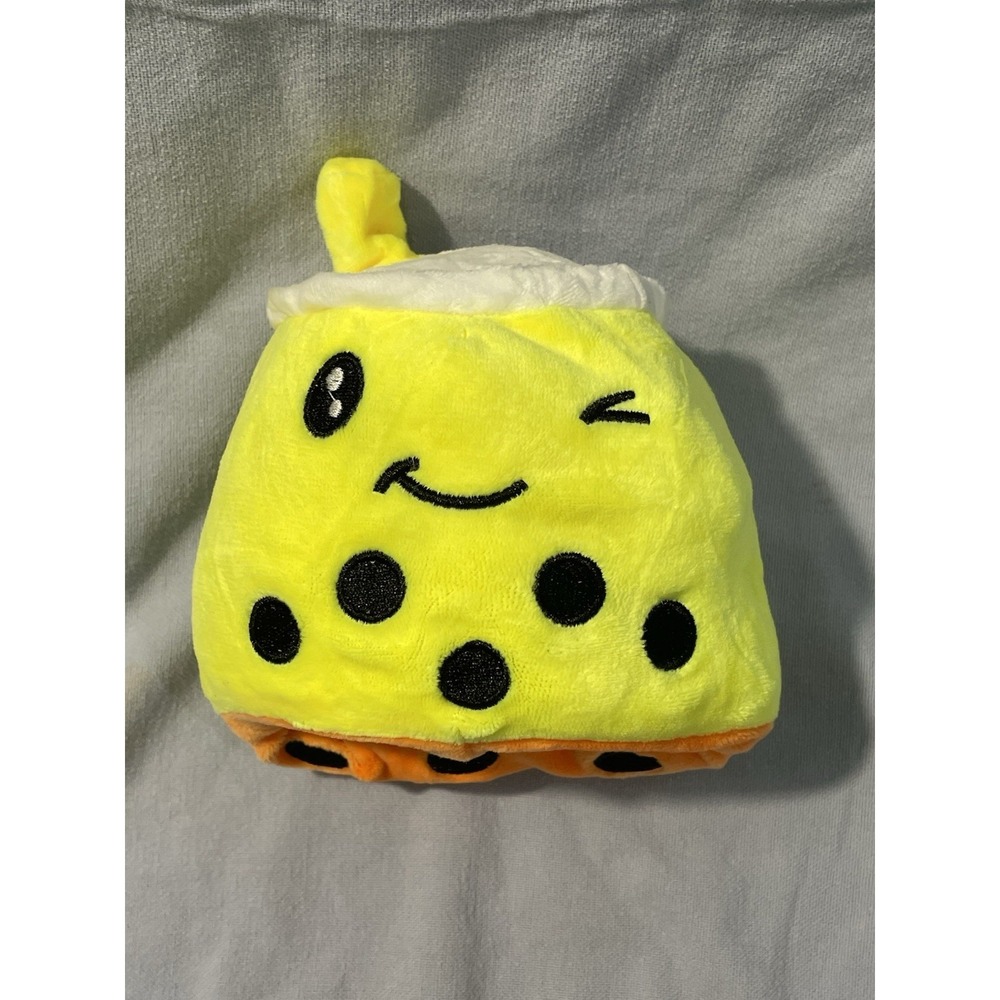 NEW Yellow & Orange Reversible Boba Tea 5" Plush Stuffed Toy w/ Smile & Tears